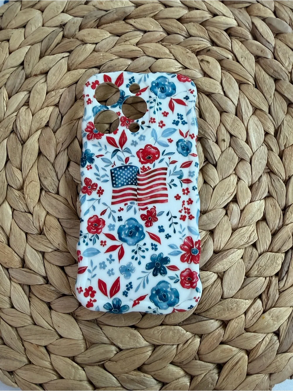 Floral American Flag Phone Case - Red & Blue iPhone 16 Pro
